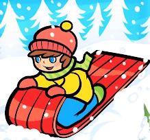 child sledding in winter.