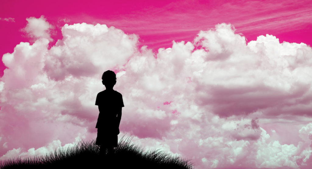 boy with pink background future is female