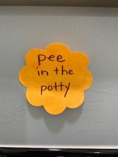 creative discipline - a sticky note in the bathroom that says "pee in the potty"