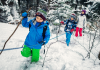 Kids hike in snow
