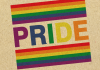 Celebrate Pride as a family. The word pride in rainbow colors framed by a rainbow flag.