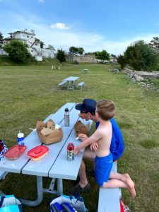 Our family enjoys the large lawn, picnic area and historic buildings at Fort Stark